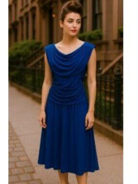 Night Scene Size 6  Vintage Party 1980s-1990s Dress Ruched Waist Blue Polyester